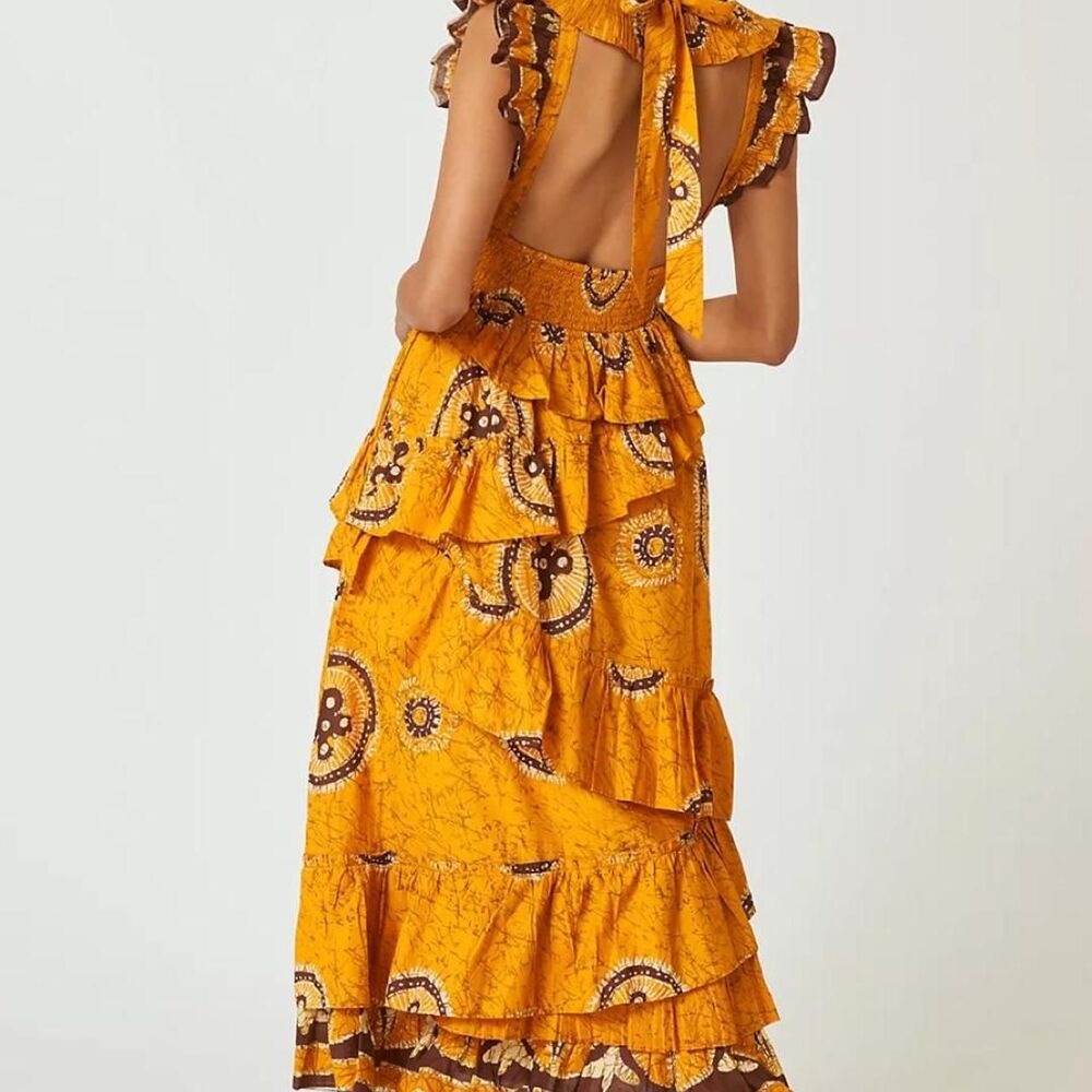 Anthropologie Love the Label Adrienne Gold Yellow Ruffled Boho Maxi Dress Medium - Picture 3 of 8